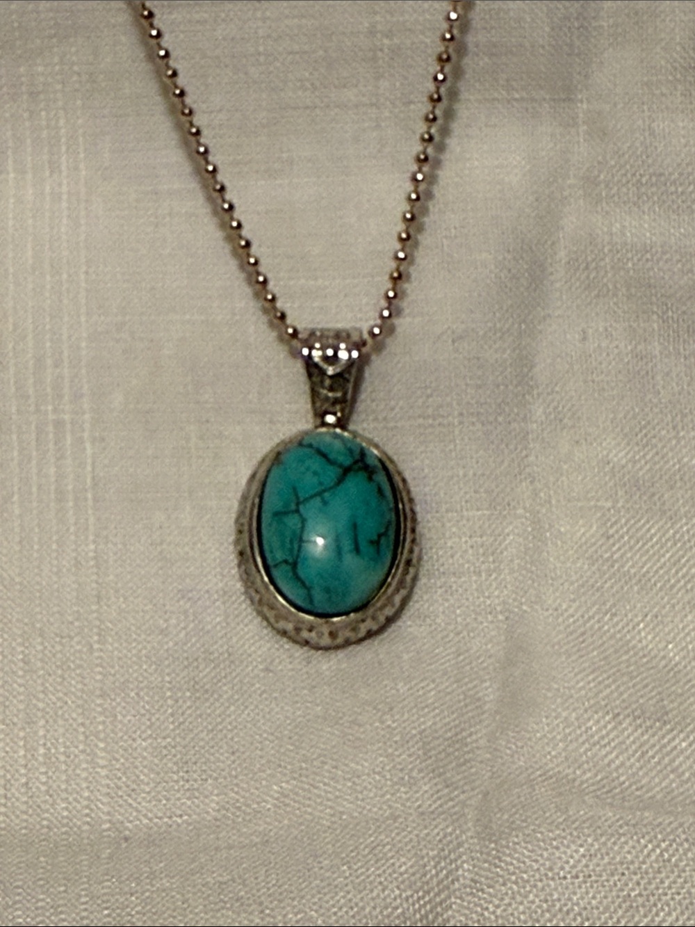 Turquoise Oval Pendant Necklace - Silver Tone